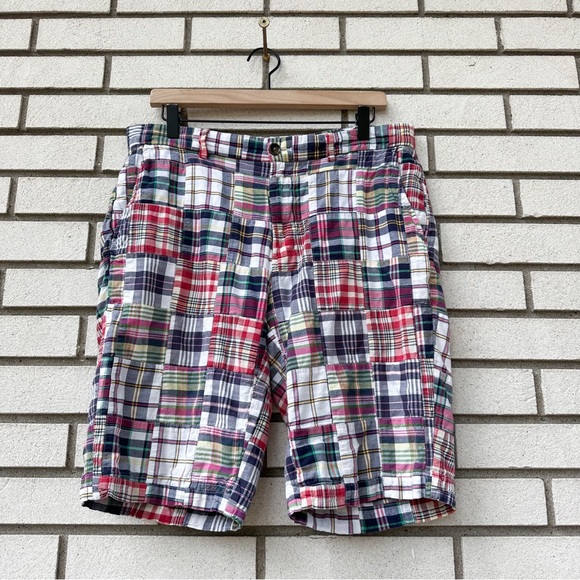 Brooks Brothers 346 Patchwork Madras Shorts Multicolor Plaid India Fabric W33 - Picture 1 of 11